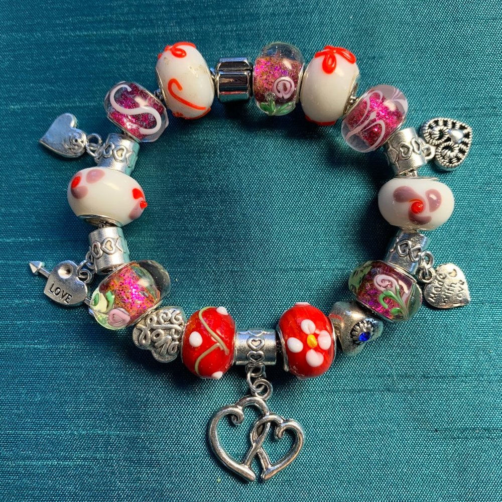 Murano and Tibetian Silver Hearts Bracelet
